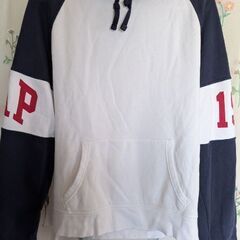 300円　GAP 　古着　紺白、裏起毛トレーナー　L